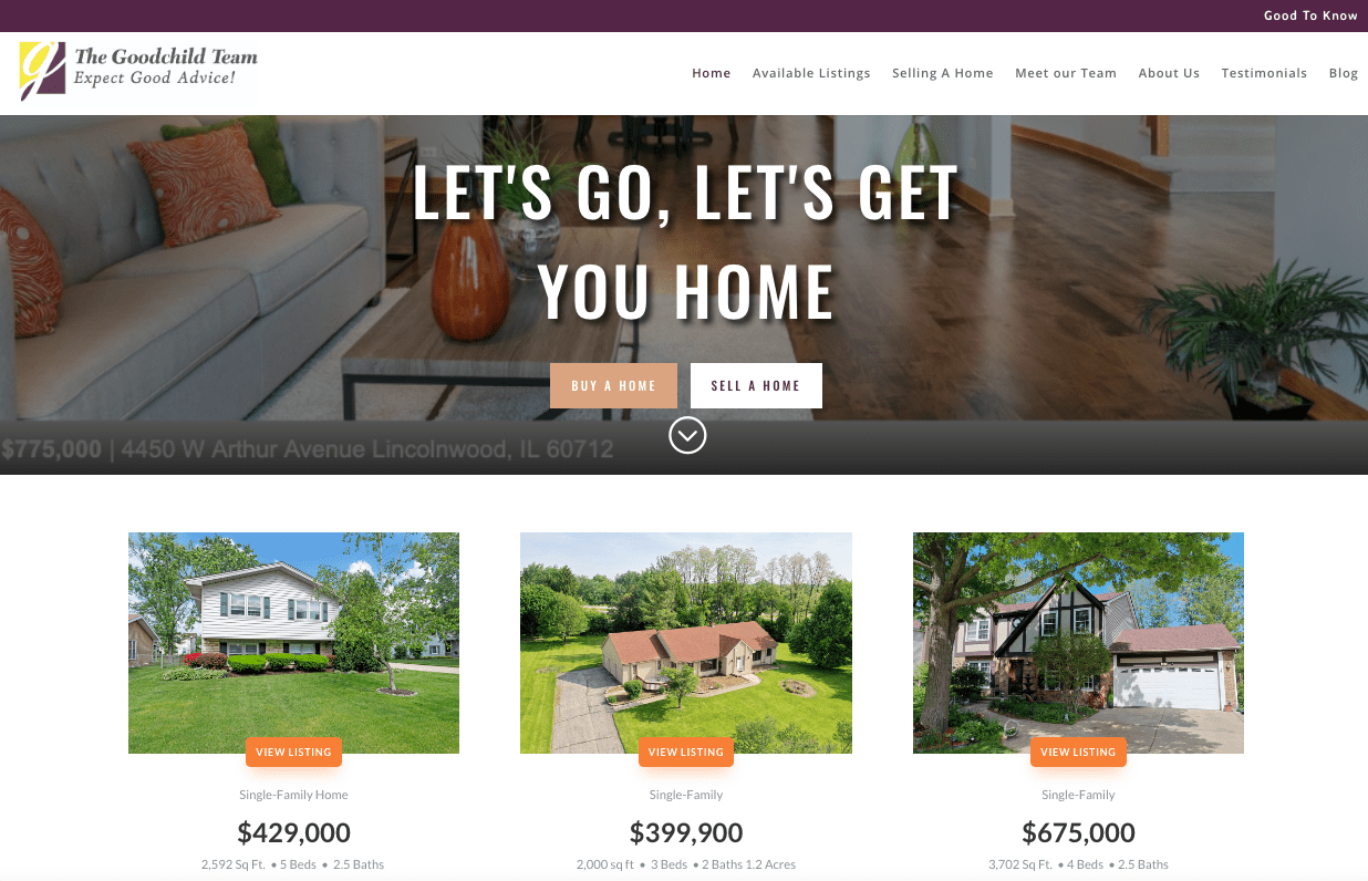 The Goodchild Team Real Estate Website Homepage Design